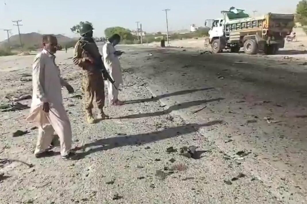 The site in Khuzdar, Balochistan, where the Army Public School bus was targeted in a deadly bombing (video screengrab)