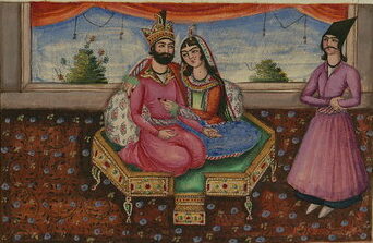 The lights of Canopus, The king of Kashmir, his favorite wife, and a youthful attendant, Walters Art Museum Ms. W.599, fol.86b