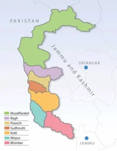 Districts map of Azad Jammu Kashmir (Pakistan-administered).