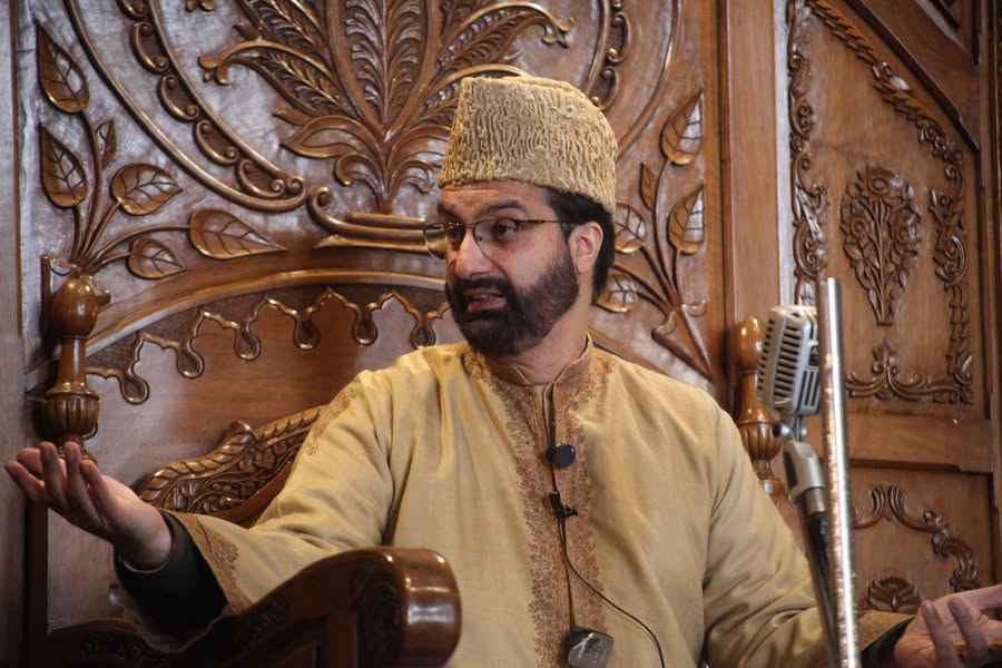 Mirwaiz Umar Farooq delivering a sermon inside a mosque in Srinagar.