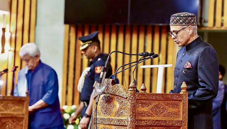 Omar Abdullah takes oath as the Chief Minister of Indian-administered Kashmir.