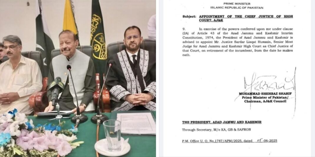Justice Sardar Liaqat Hussain Sworn in as Acting Chief Justice of AJK High Court Amid Ongoing Controversy Over Permanent Appointment
