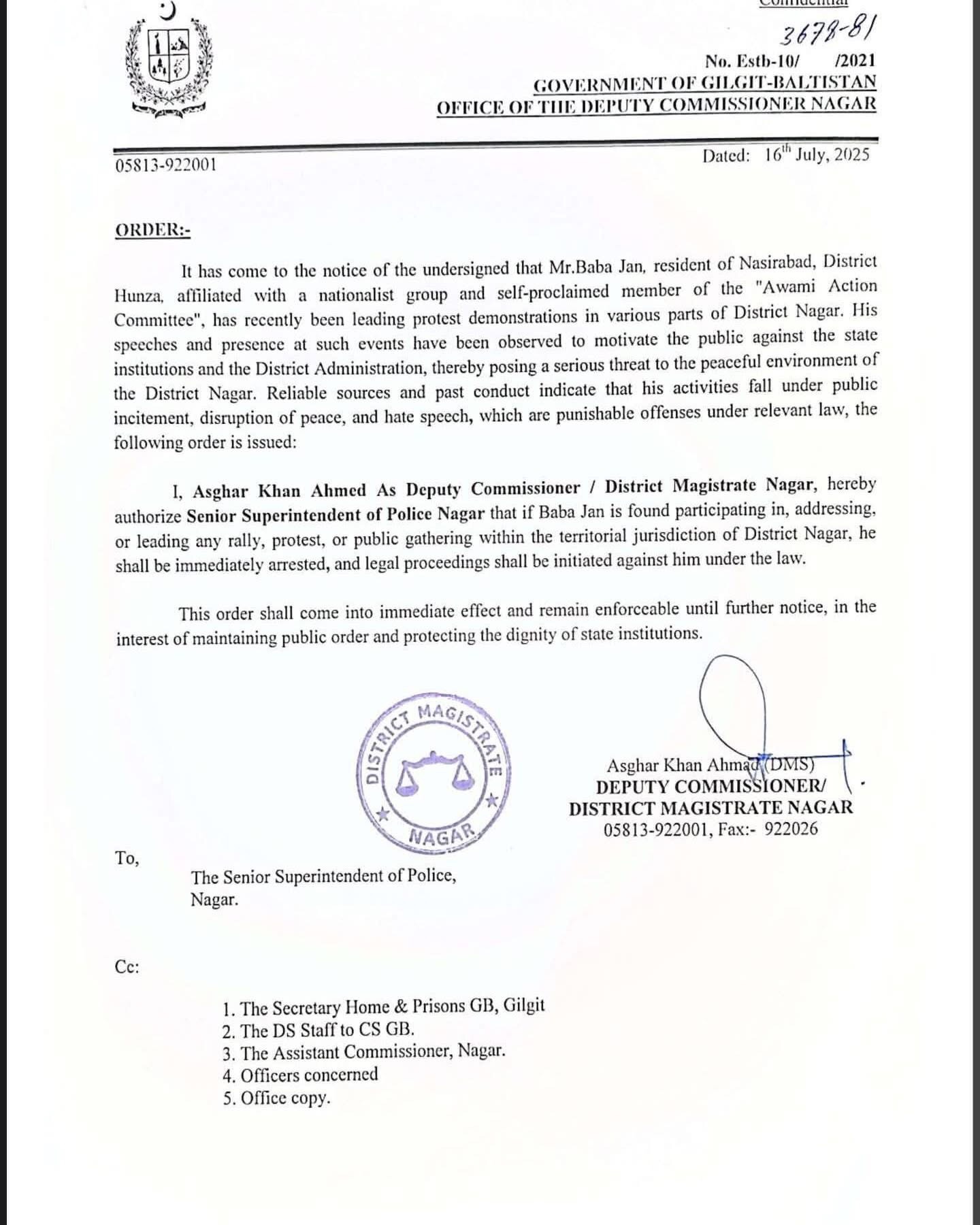 Gilgit-Baltistan Protests: Authorities Crack Down on Baba Jan