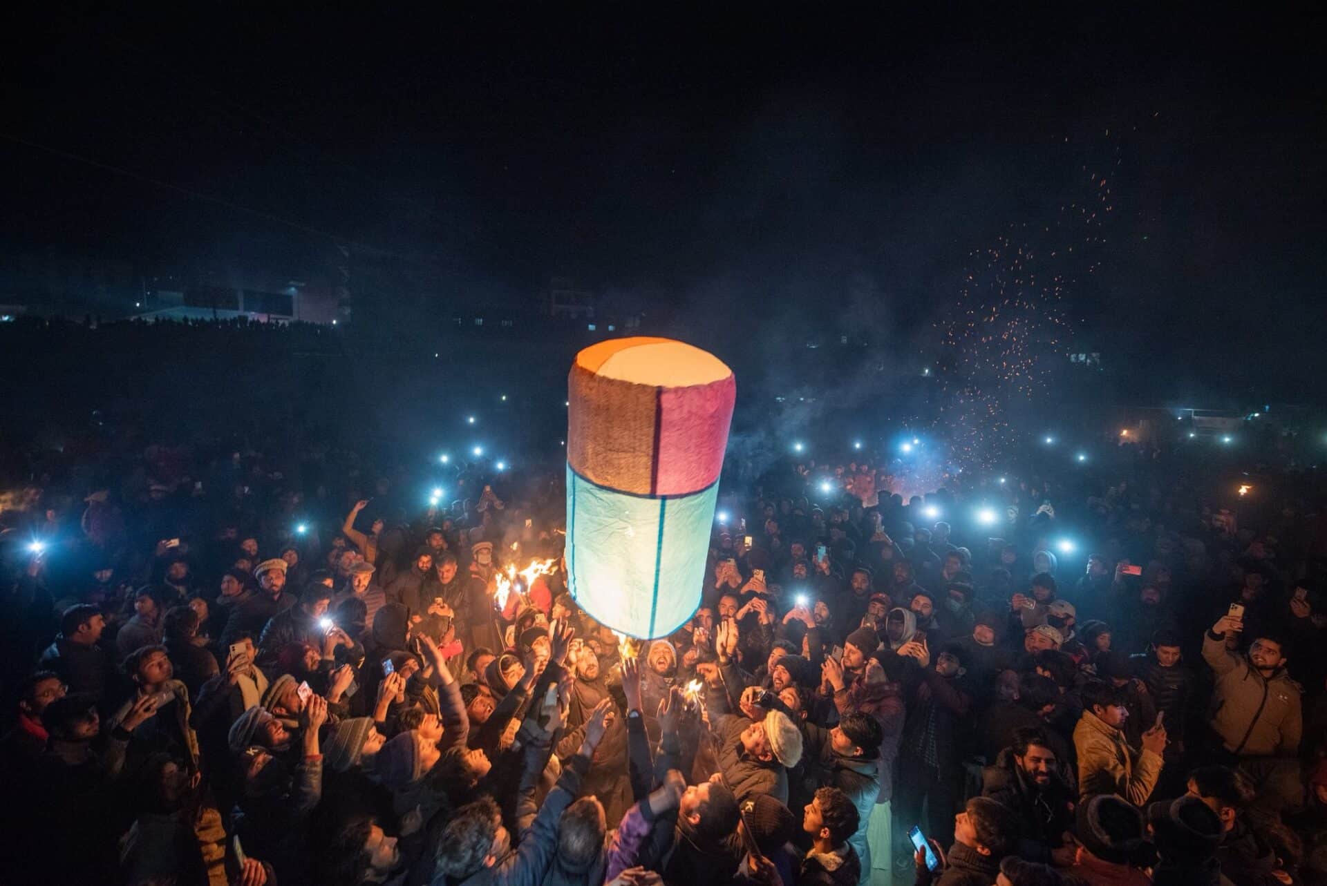 Traditional bonfires at the Jashn-e-Mayfung festival in Gilgit Baltistan, Pakistan administeted Kashmir.