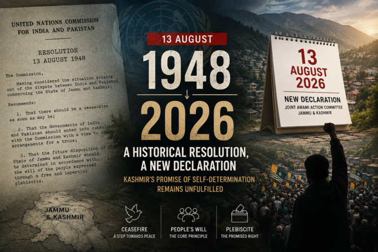 13 August 2026 Declaration: 78 Years After the Historic UNCIP Resolution — The Unfinished Promise of Kashmir’s Self-Determination